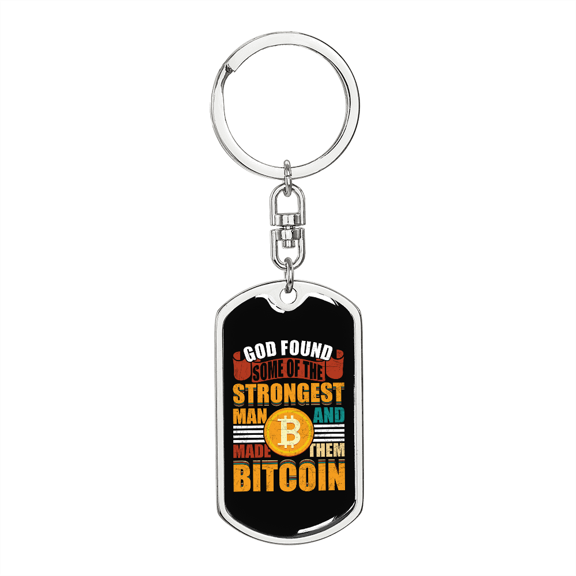 God Found Bitcoin Crypto Stainless Steel or 18k Gold Premium Swivel Dog Tag Keychain