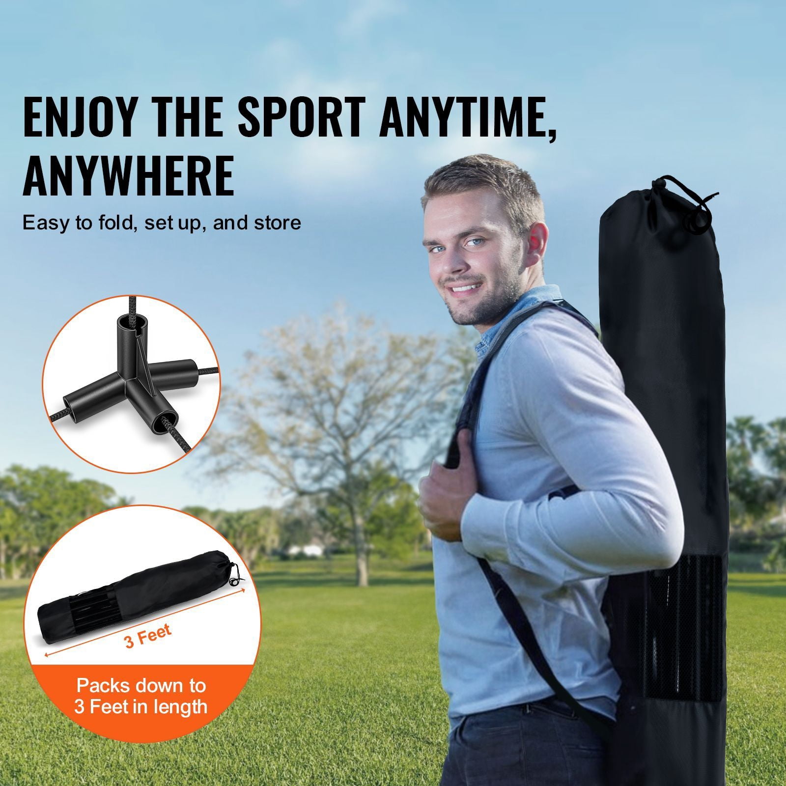 Multi sport net 14 feet wide, adjustable height badminton, volleyball, table tennis net, convenient, with pole support and handbag, foldable, suitable for children's backyard indoor and outdoor