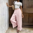 thumbnail image 5 of Women Linen Lace Trim Long Bloomers Pants Ruffle Victorian Vintage Pantaloons Summer Beach Travel Vacation Pants Pink S, 5 of 6