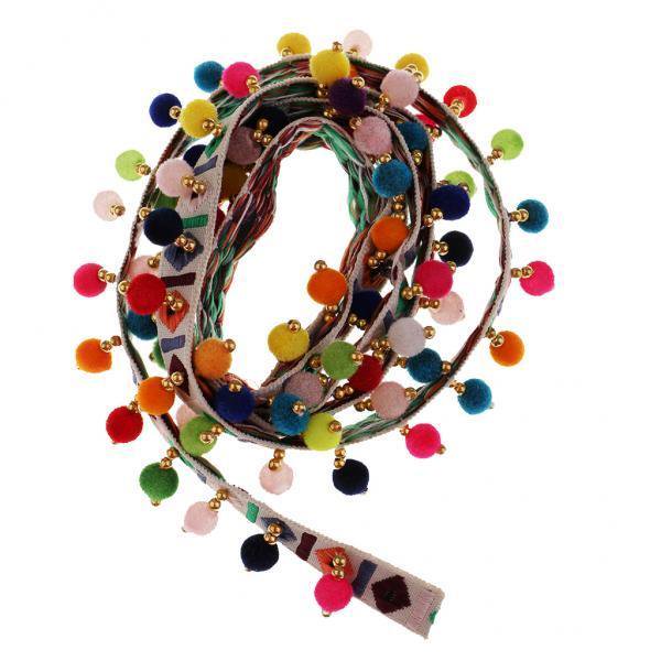 4x 1 Cinta de Jacquard con Borlas de Pompones Coloridas Ribete Aplqiues Artesanales Decoración para Ropas, Bodas, Hogar