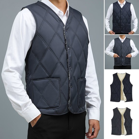 BAETEUY Men Velvet Quilted Waistcoat V-Neck Sleeveless Single-Breasted