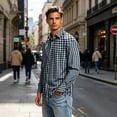 thumbnail image 2 of Mfakffe Mens Dress Shirts Long Sleeve Button Down Plaid Shirts Business Casual Tops with Pocket, 2 of 5