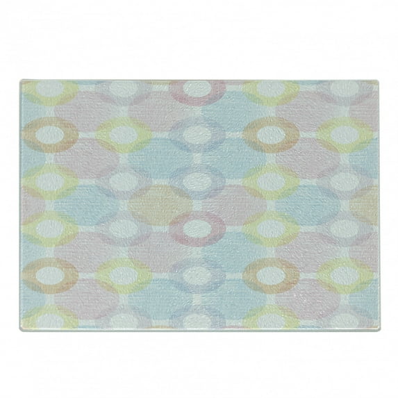 Pastel Cutting Board, Ring Shapes and Big Spots Dots Symmetrical Overlapping Geometric Feminine, Decorative Tempered Glass Cutting and Serving Board, Small Size, Multicolor, by Ambesonne