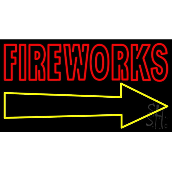 Fireworks With Arrow LED Neon Sign 13 x 24 - inches, Clear Edge Cut Acrylic Backing, with Dimmer - Bright and Premium built indoor LED Neon Sign for special occasion decor.