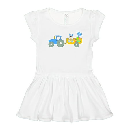 

Inktastic Happy Easter Cute Bunny and Blue Tractor Gift Toddler Girl Dress