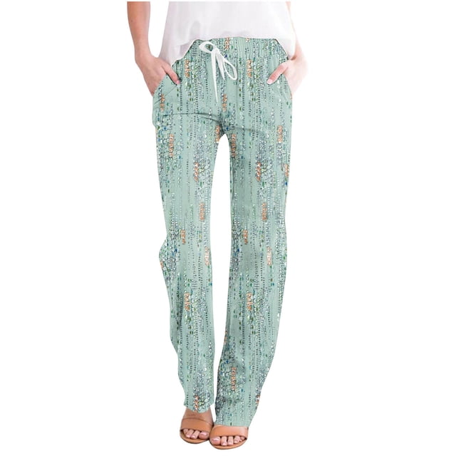 Mefallenssiah Mode Femmes Pantalon Décontracté Imprimé Floral Élastique Ample Jambe Large Droite