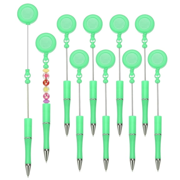Uxcell Beadable Pens 10 Pcs Retractable Badge Reel Beadable Pen Bulk Beaded Ballpoint Pen Black Ink Mint Green