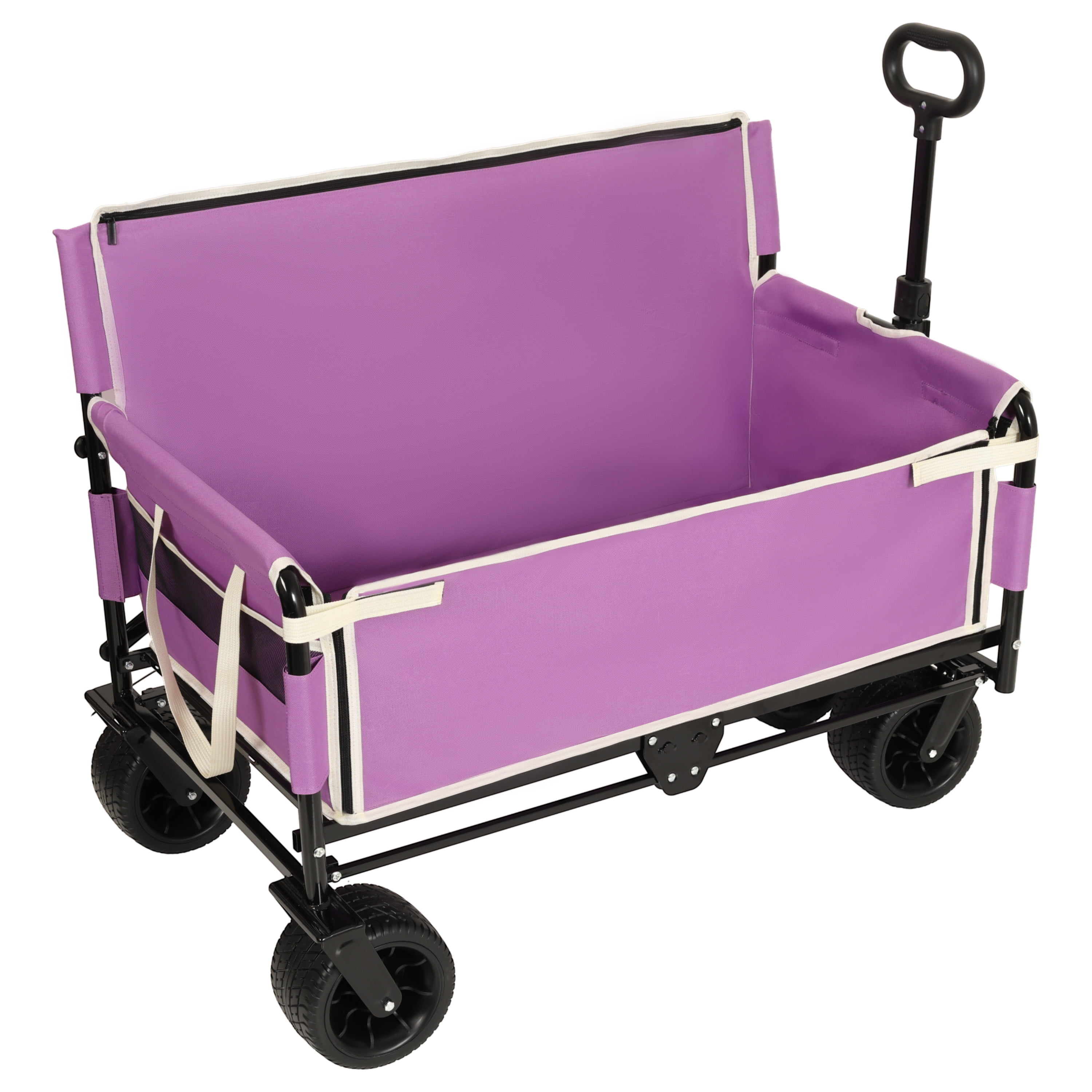 3-in-1 Convertible Folding Wagon Cart with Bench Seat & Storage, 500lbs Heavy-Duty Utility Wagon, 180L Capacity All-Terrain Wheels for Camping Beach Sports Garden, Purple