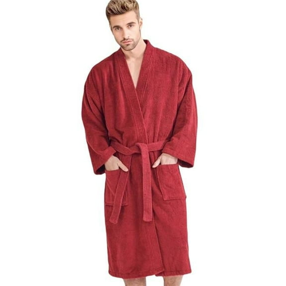 Towelsoft RM-MEN-TRY-RD-OS Unisex Mens Terry Cotton Brick Red Bathrobe - One Size