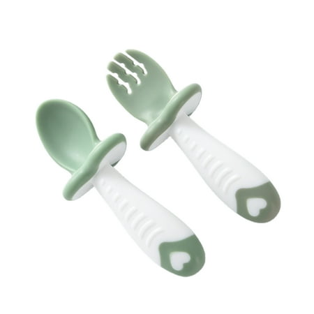 

Grofry Baby 2Pcs/Set Spoon Fork Round Head Design Anti-slip Food Grade Material Children Spoon Fork Set for Household