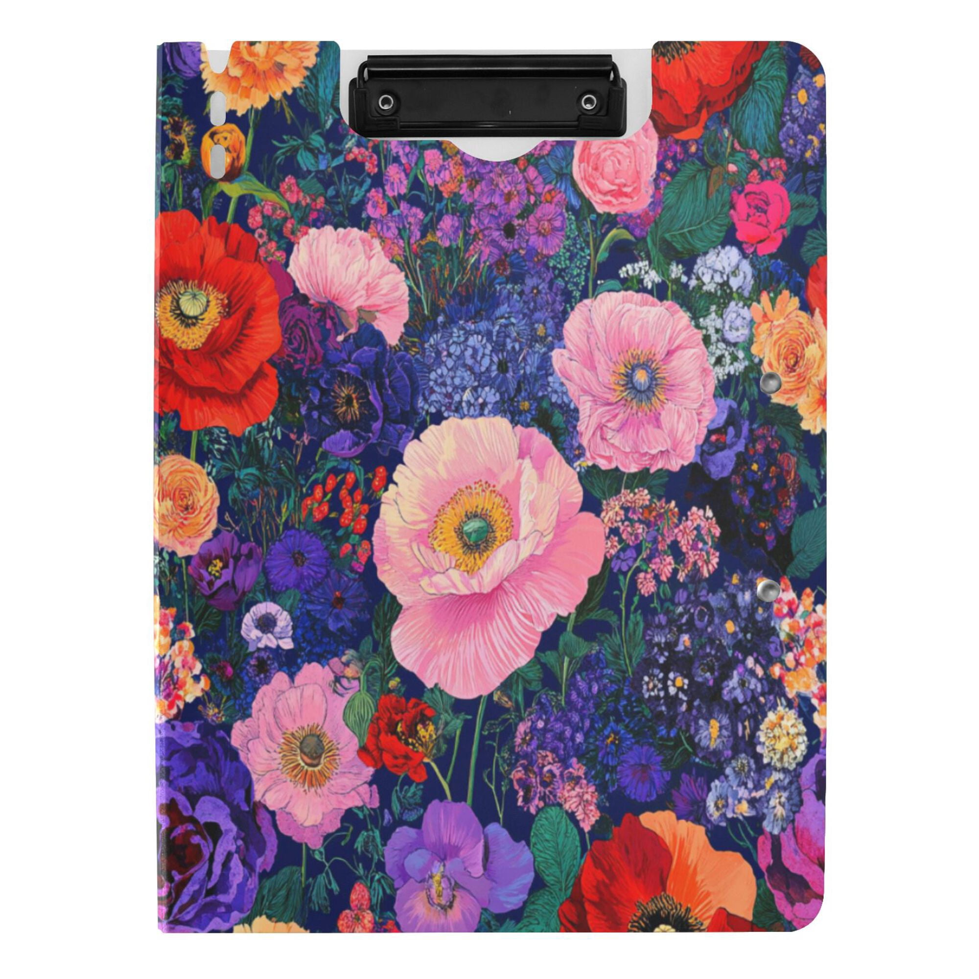 FORMRS A4 Clipboard Folder with Pen Holder Horizontal Foldable School Office Binder, Beautiful Floral Pattern