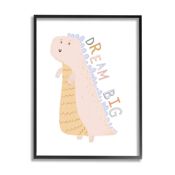 Stupell Industries Dream Big Pastel T-Rex Animals & Insects Painting Black Framed Art Print Wall Art, 11 x 14