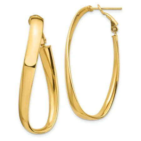 Primal Gold 14 Karat Yellow Gold High Polished 5mm Twisted Oval Omega Back Hoop Earrings