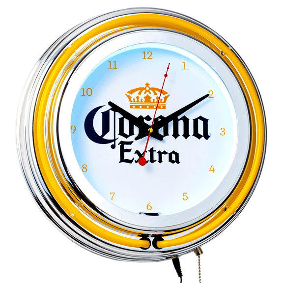 American Art Decor Wood Corona Retro Round Neon Wall Analog Clock with Pull Chain - 14.5"