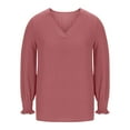 thumbnail image 4 of LEBONYARD Women's Fashion V-Neck Pullover Tops Casual Solid Colored Long Sleeved Slim Fit Chic Comfortable Fit Smooth Ladies Fall Outwear Blouse Tops, 4 of 8