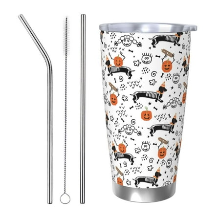 

Fuzoiu Halloween Dachshund Print 20oz Tumbler Stainless Steel Vacuum Insulated Car Cup Insulated Coffee Mug Travel Mug with Lid Thermal Cup for Outdoor-Straw Three-piece Set