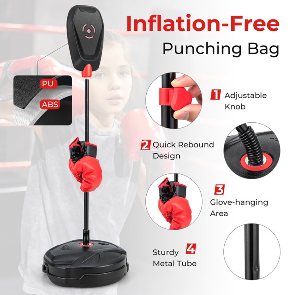 Topcobe Inflation-Free Boxing set with Punching Bag and Boxing Gloves Quick Rebound Design for 5+ Years Old Kids, Boxing Equipment, Speed Bag for Training, Stress Relief & Fitness