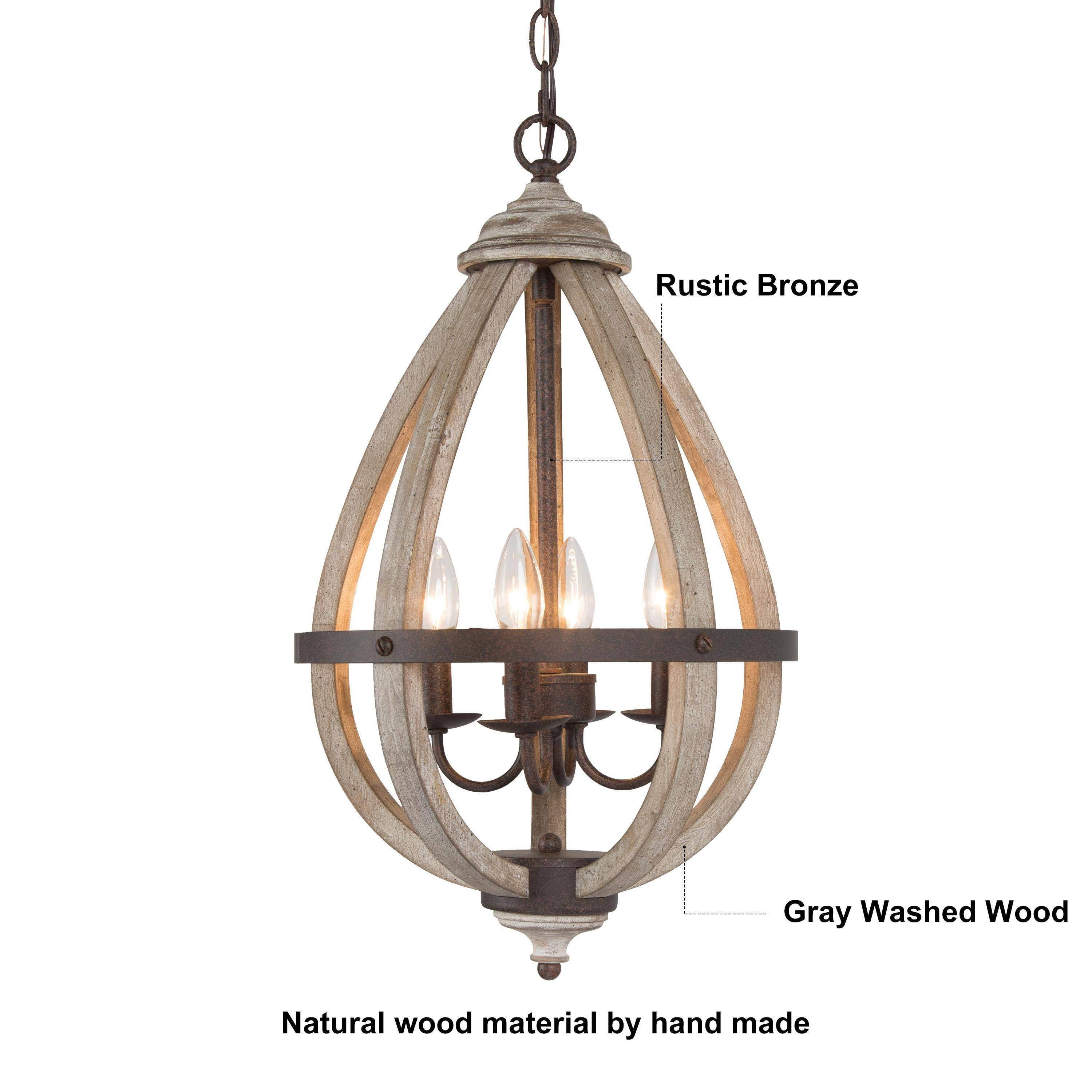 LNC 4-Light Rusty Bronze and Distressed Wood Farmhouse LED Kitchen Island Chandelier