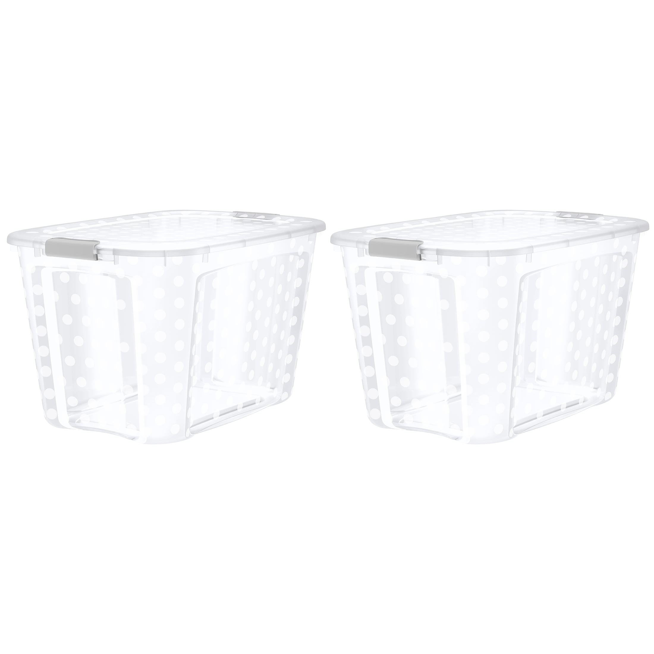 Bella Storage 122 Quart Clear Polka Dot Plastic Latching Lid Tote Set