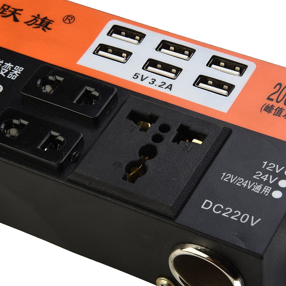 Geege Car Power Inverter 1500W Peak DC 12V/24V to DC 110V/220V Converter Trip 6 USB