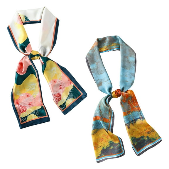 Curve Muse Long Neckerchief Pure Skinny Scarf Necktie Handbag Wrap Handle Belt-2 Pack-Pack B