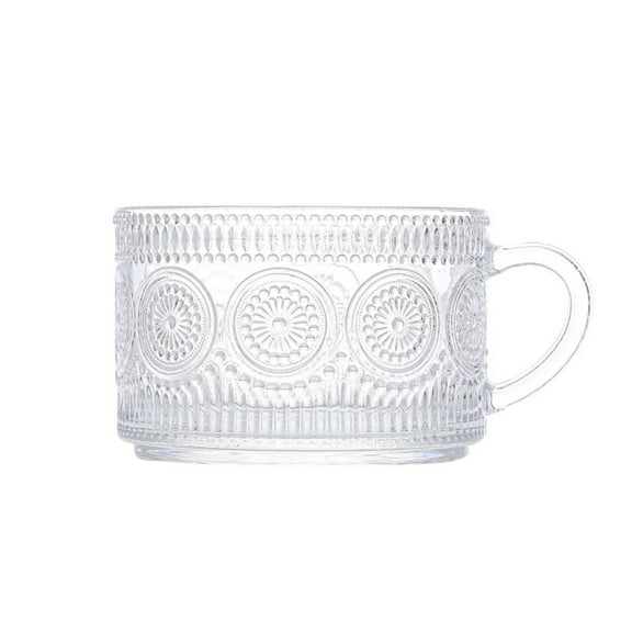 BAOPAI Vintage Coffee Mugs BPA Free Glass with Embossed Floral Design Large Mouth Easy Clean Airtight Seal for Kitchen Storage