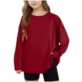 thumbnail image 3 of Xcmzpl Long Sleeve Shirts for Girl Crew Neck Loose Fit Blouses Solid Casual Summer Pullover Tops Kids Workout Tshirts 5-15 Years, 3 of 10