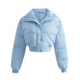 thumbnail image 1 of Fashionable short style slimming collar solid color long sleeved zipper cotton jacket, 1 of 5