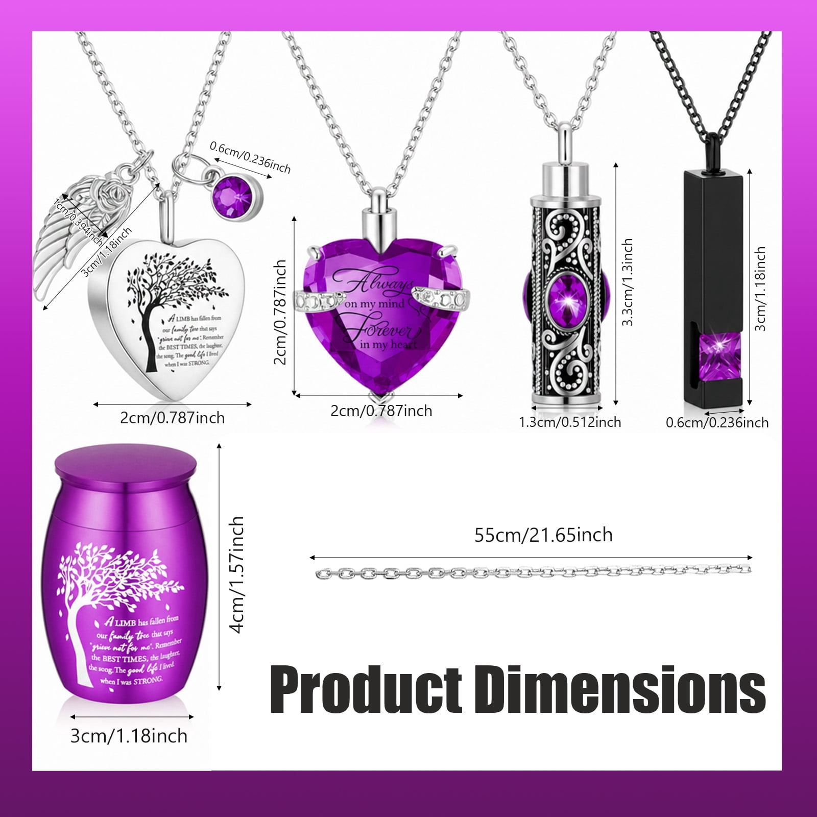 Threns Cremation Urn Necklace for Ashes, Small Cremation Urns for Human/Pet Keepsake Sharing Urns Memorial Ashes Holder-A Limb has Fallen from The Family Tree (8Pcs-Purple)