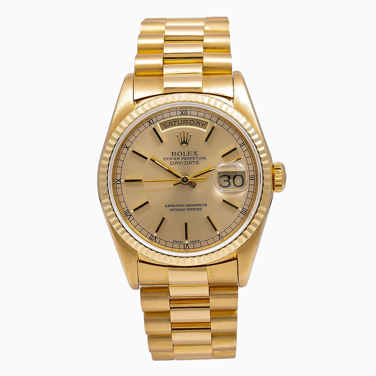 Pre-Owned Rolex Day-Date 18233 36MM Champagne Dial With President Yellow Gold Bracelet