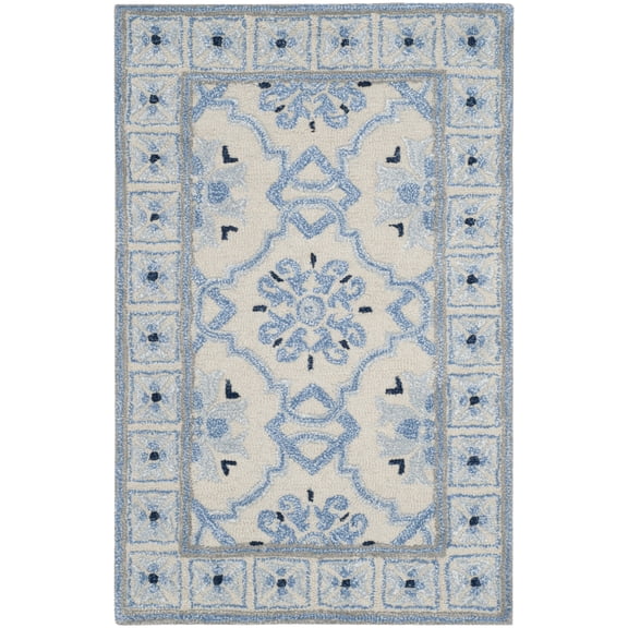 SAFAVIEH Bella Noelle Bordered Area Rug, Ivory/Blue, 2' x 3'