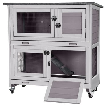 Aivituvin Rabbit Hutch Bunny Cage Outdoors & Indoors with Wheel, Two Layer Guinea Pig House