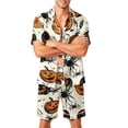 thumbnail image 2 of Halloween Themed Two Piece Pajama Set Men Ghost Graphic Casual Short Sleeve Button Collared Shirts and Shorts Stylish Comfortable Outfits White L, 2 of 4
