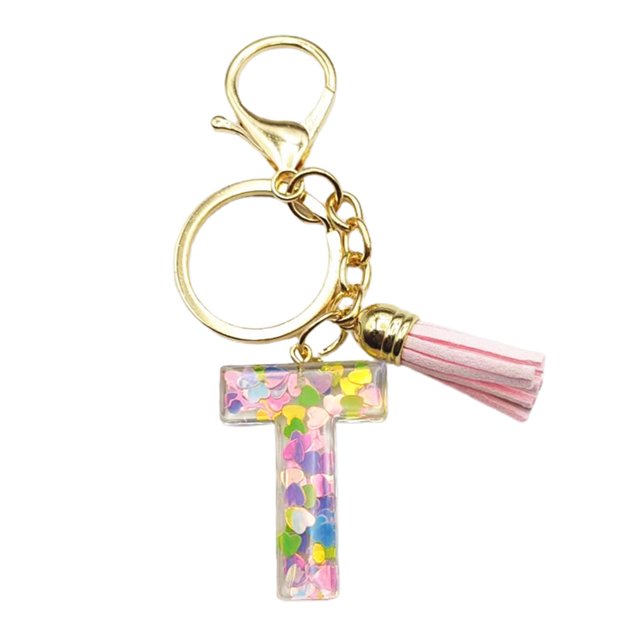 CSChome Initial Keychain with Pink Tassels Colorful Acrylic Initial Keychain with Pink Tassels Decor Letter Cup Pendant Keyring Water Bottle Decoration Birthday Gift