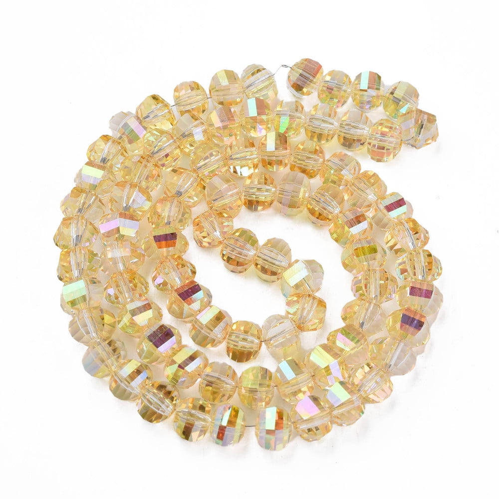 Electroplate Transparent Glass Beads Strands Faceted Round golden 9.5x8.5mm Hole: 1.5mm about 65~70pcs/strand 22.05 inch~23.62 inch(56~60cm)