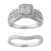 Forever Bride Round Diamond Sterling Silver Engagement Ring Trio Set (1/3 ct tw, J-K color, I2-I3 Clarity).