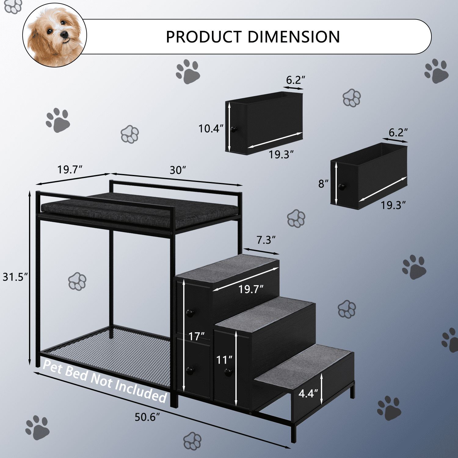BOSSIN Pet Window Perch with Stairs,  3 Drawers Large Pet Bunk Bed for Dogs and Cats