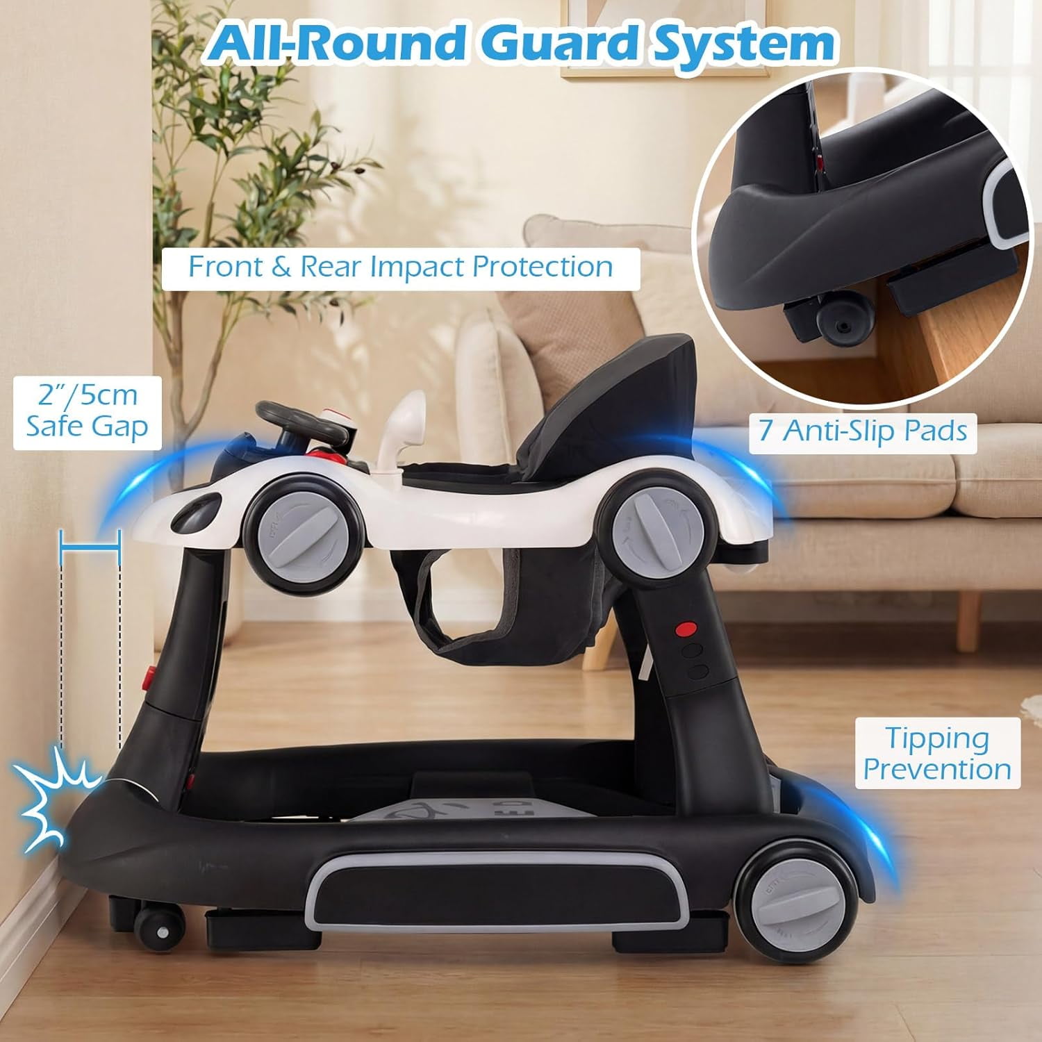 INFANS 6-in-1 Baby Walker, Converts Push Car to Bouncer, Rocker with Music, Lights, Adjustable Height & Speed, Activity Center, Canopy for 7-18 Months