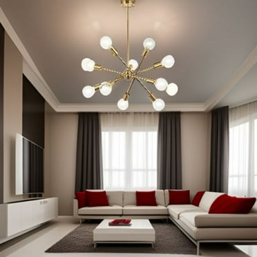 Modern Chandelier Lighting 10-E26-Lights，Stem-Mounted for Height Adjustability， Brushed Brass Pendant Lighting
