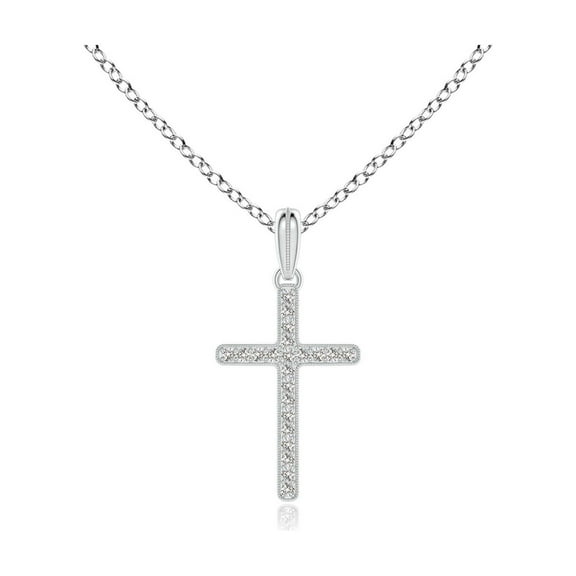 ANGARA Natural Diamond Latin Cross Pendant in 14K White Gold for Women (Size-0.9mm| Color-I-J| Clarity-I1-I2) | April Birthstone, Anniversary, Jewelry Gift for Women | Natural Diamond Necklace