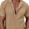thumbnail image 3 of YUGYXL Men's Button Down Short Sleeve Shirt Casual Lightweight Trendy Knit Shirts Summer Eyelet Comfy Beach Vacation Tops Khaki M, 3 of 5
