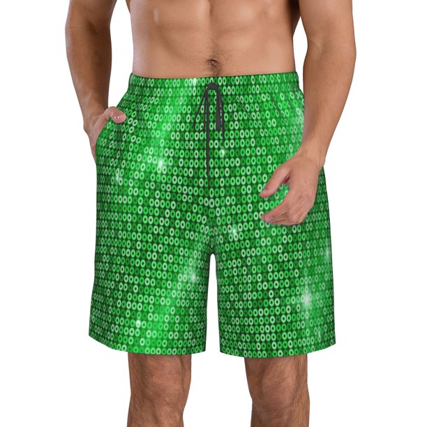 Fotbe Shiny round green sequins Trajes de Baño Estampados para Hombre, Shorts de Verano de Secado Rápido, Ropa de Playa, Bañadores-XX-Large