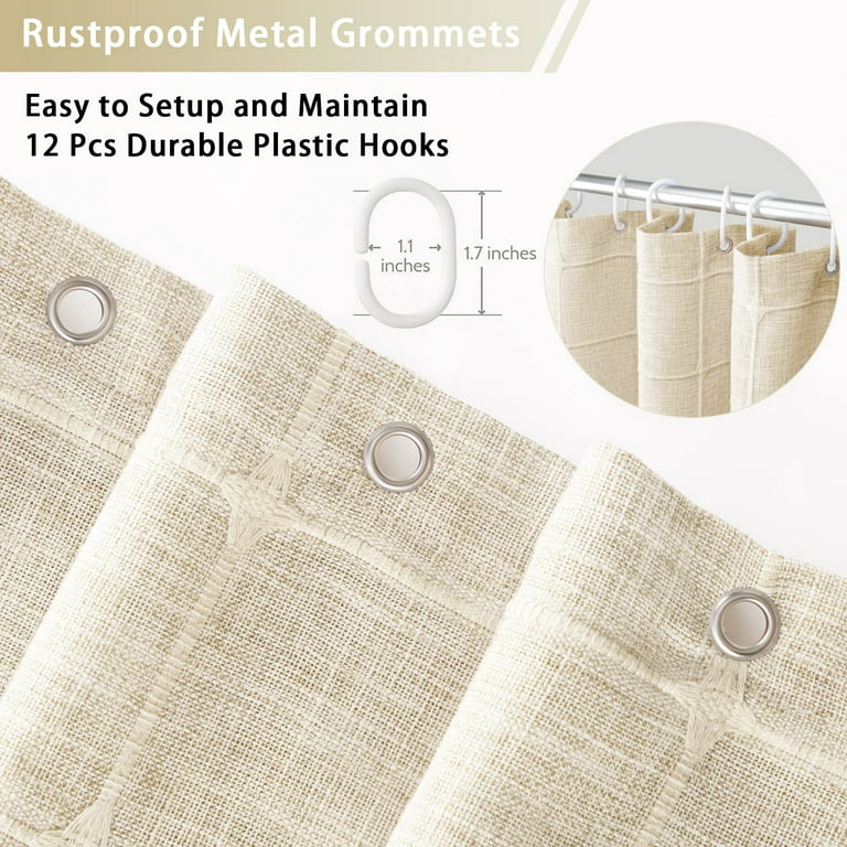 Linen Shower Curtain with Tassels for Neutral Country Bathroom Decor Beige  72x72 inch 