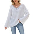 thumbnail image 2 of Women'S Lace Sequin Appliques Sweater Fall Winter V Neck Long Sleeve Sweaters Trendy Cozy Casual Sweaters White S, 2 of 9