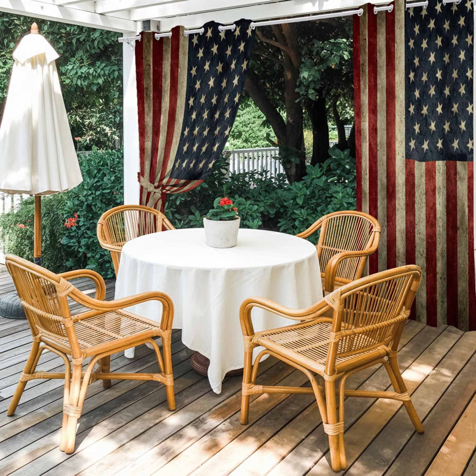 Vintage U.S. Flag Outdoor Curtains for Patio, Red White Striped Star Independence Day Sunshade Privacy Drapes Grommet Waterproof Outside Curtains for Porch/Cabana/Balcony 54"x 108", 1 Panel