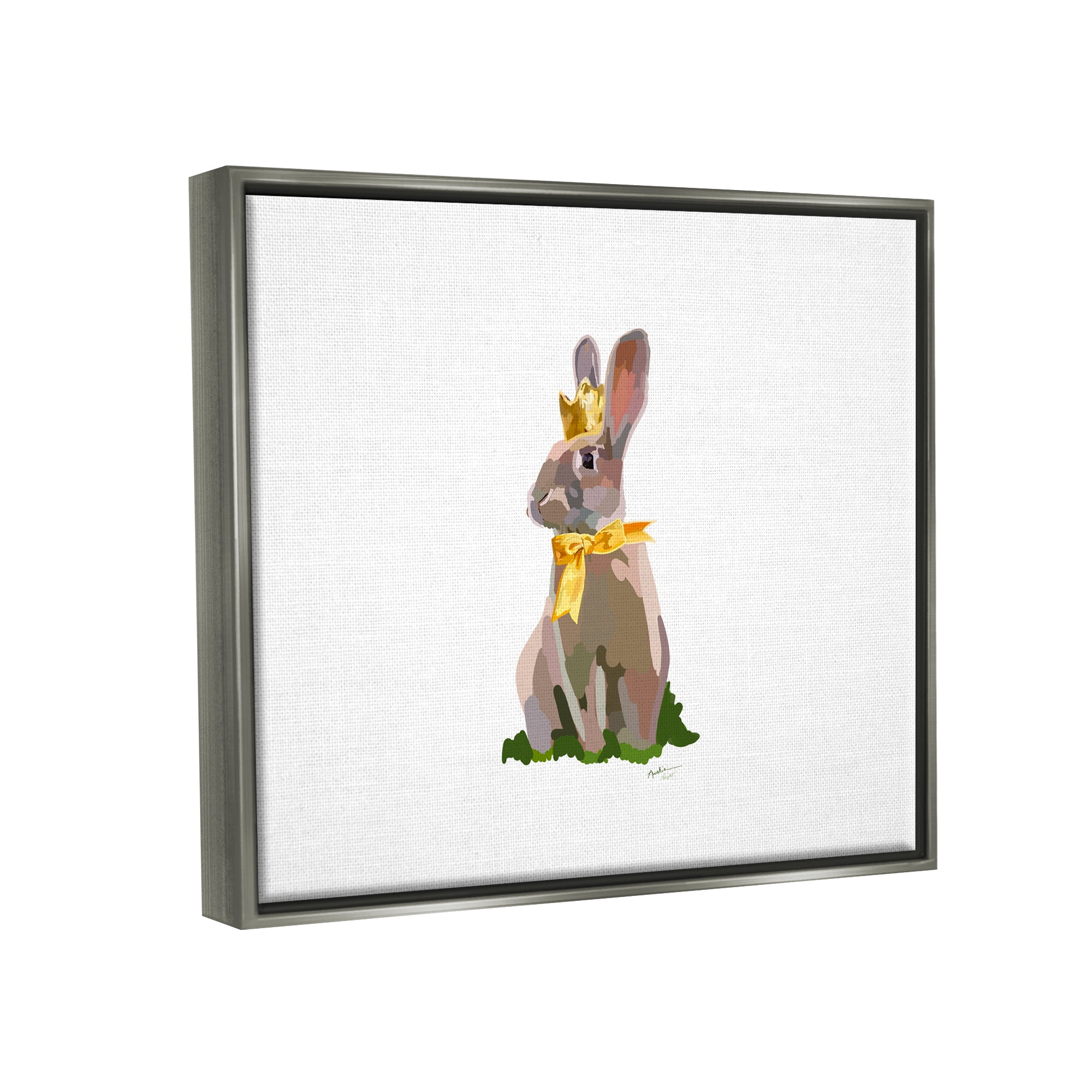Stupell Industries Royal Bunny with Crown Animals & Insects Painting Gray Floater Framed Canvas Art Print Wall Art, 21 x 17