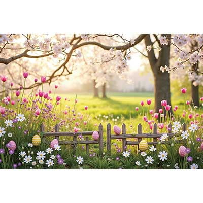 Easter Gard Background Photography Gre Grass Colorful Eggs Spring Flower Photocall Backdrop Childr Studio Supplies