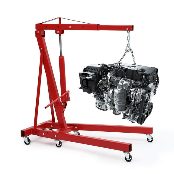 Ataucjin Engine Hoist Cherry Picker, 2 Ton Folding Hydraulic Engine Hoist with Telescopic Boom & 6 Casters, Heavy Duty Shop Crane Lifting Cherry Picker for Workshops Garage（ship in 2 boxes）