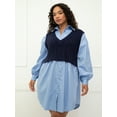 thumbnail image 3 of ELOQUII Elements Women's Plus Size Shirt Dress With Sweater Vest, 3 of 5