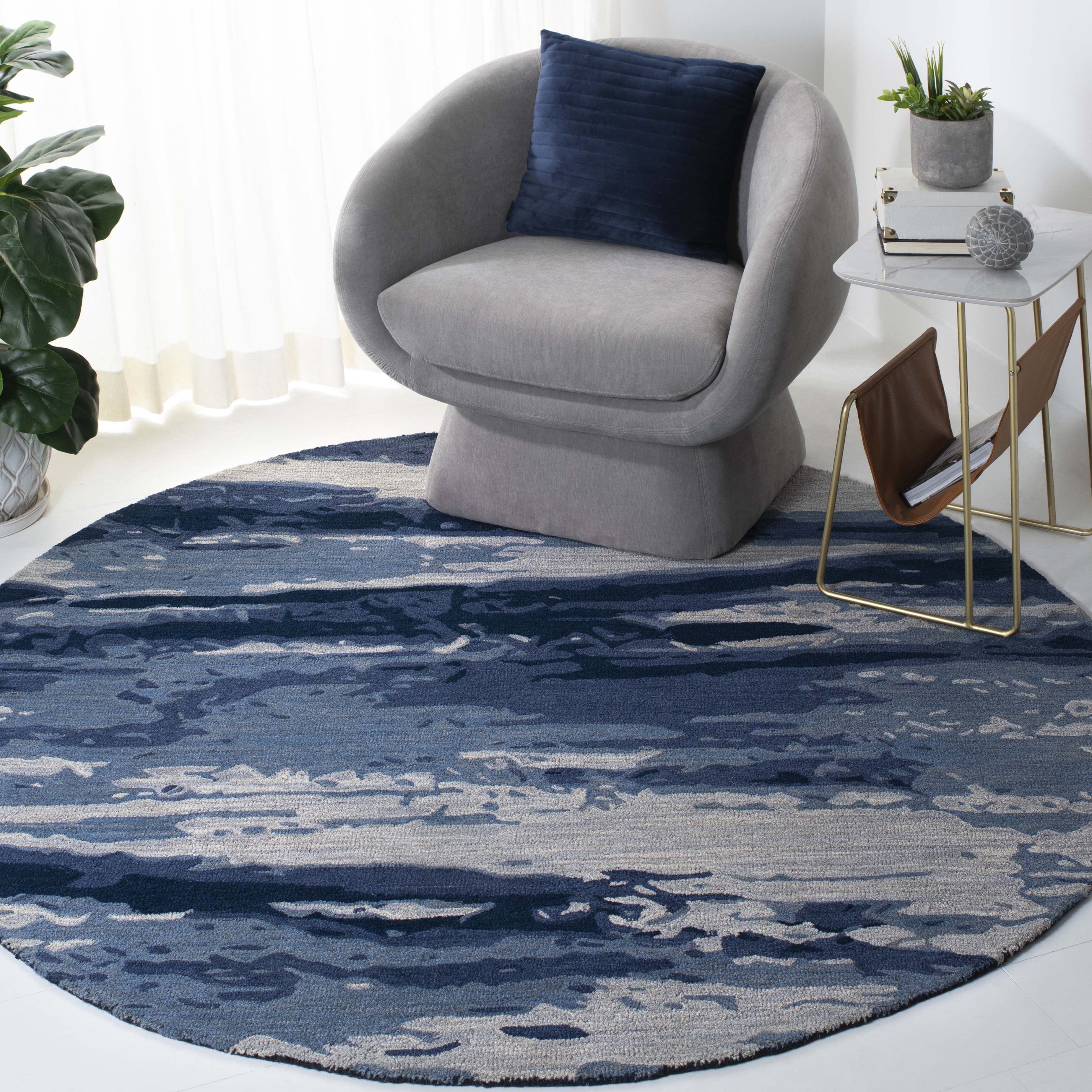 SAFAVIEH Metro Jessy Camo Area Rug, Blue/Ivory, 6' x 6' Round